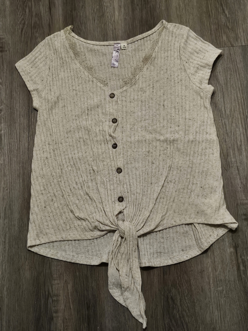 Alyx Light Heather Gray Ribbed V‑Neck Tie-Front Crop Top